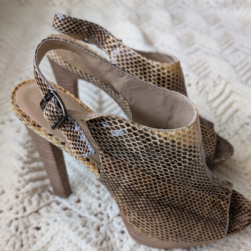 BCBGMaxAzria Tan Snakeskin Heels